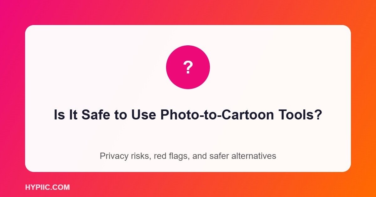 Illustration asking whether online photo-to-cartoon and caricature tools are safe to use